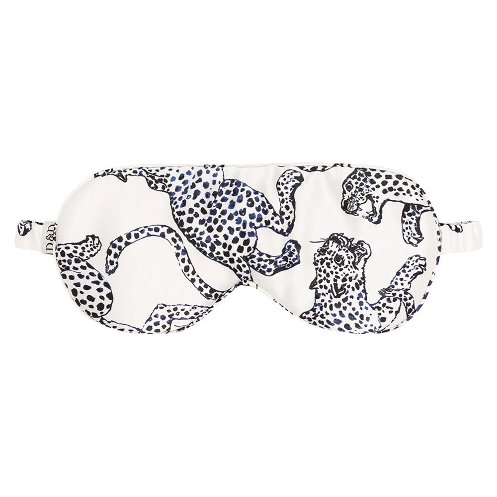 Black and white leopard print silk sleep eye mask