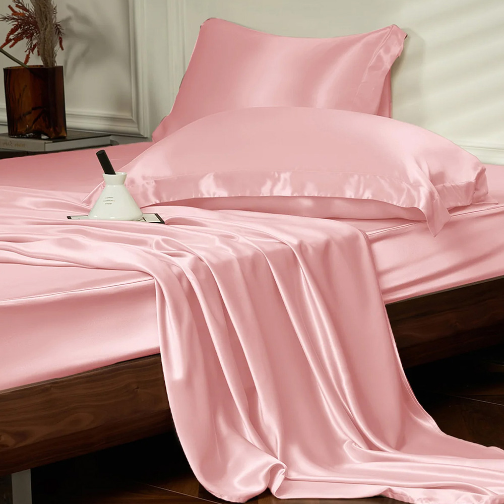 Luxury pink mulberry silk bedding sheet set
