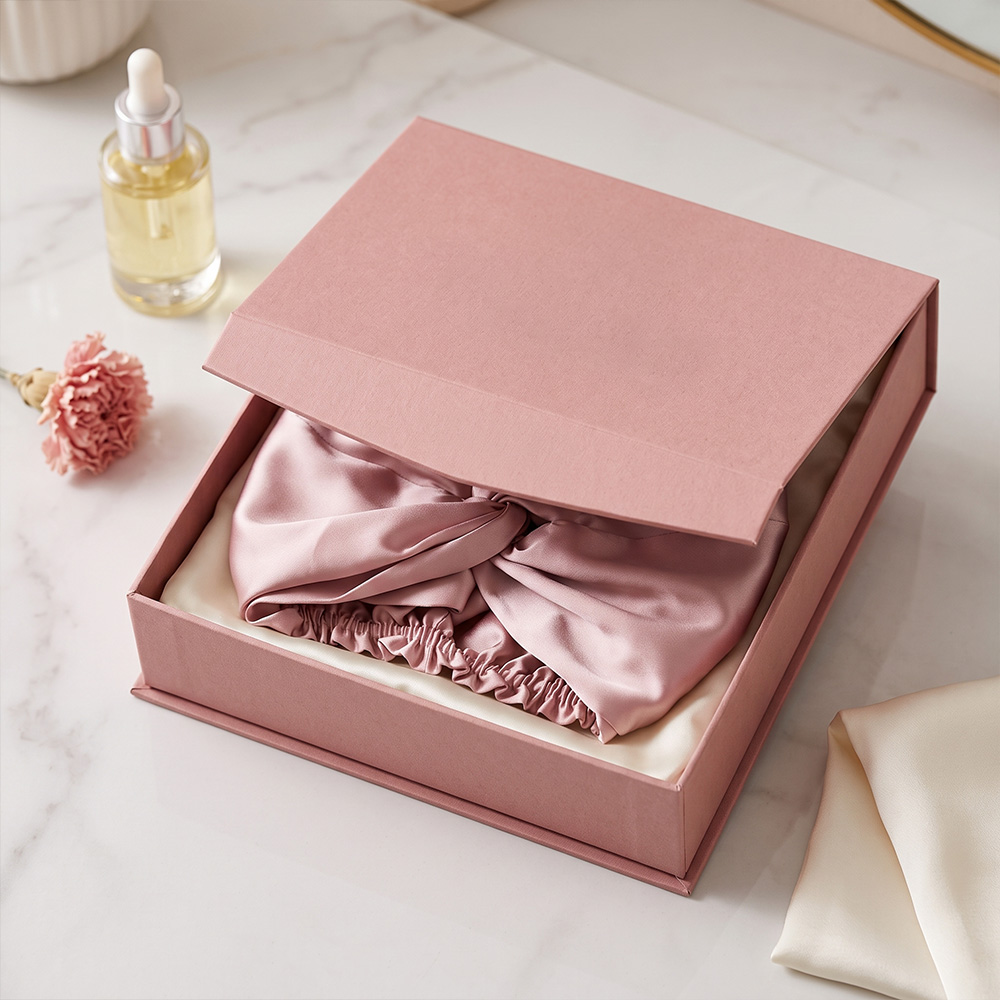 Pink silk hair turban in luxury gift box